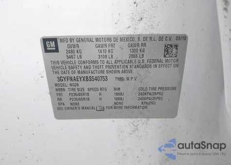 2011 Cadillac Srx Luxury Collection from USA, damaged, VIN 3GYFNAEYXBS540753